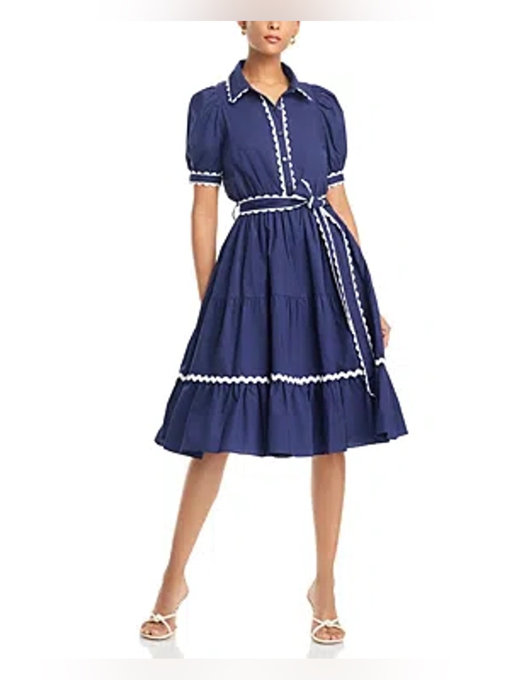 Stellah Fit & Flare Navy Blue Rick Rack Dress